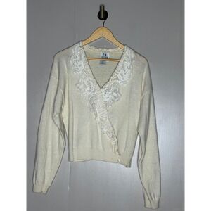 Together! Vintage Angora Lambswool Lace Sweater Ivory Romantic Sweater Medium